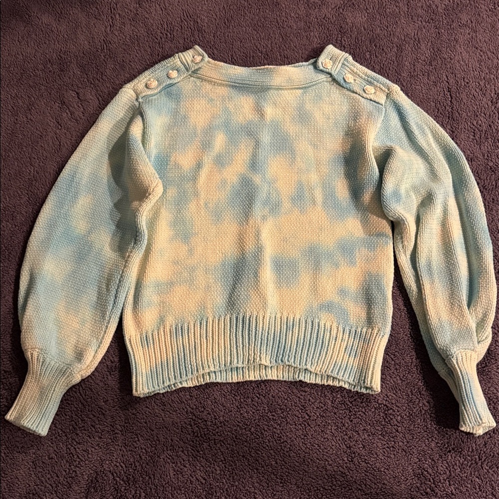 LoveShackFancy Soft Aqua Hand Dye Gallatin Pullover Sweater